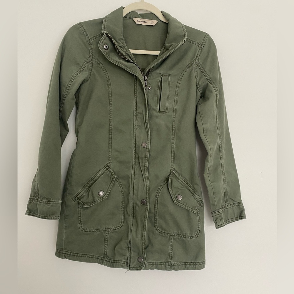 Abercrombie Kids Army Green Utility Jacket L 14 Twilight Bella Swan Y2K Zip Up